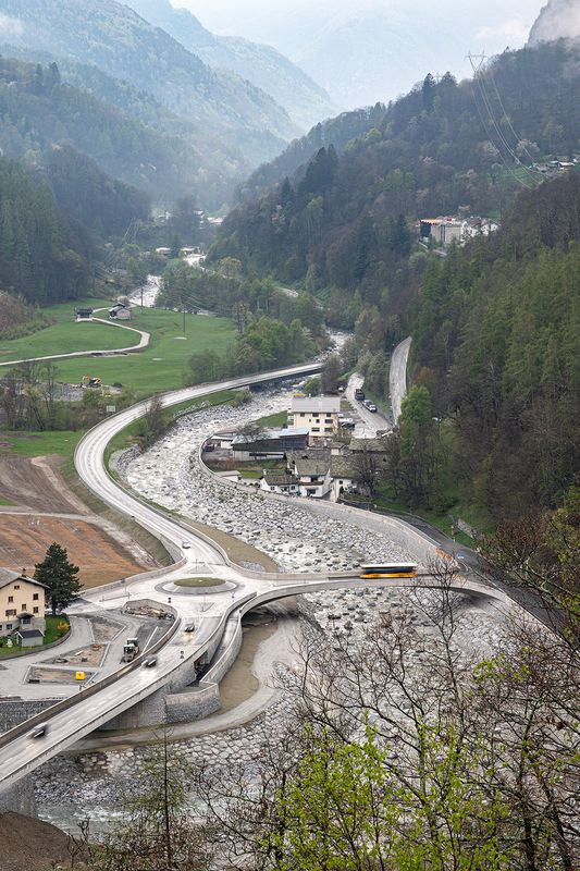 Bondo Neugestaltung Verbauungen – Kreisel  und Brücke Spizarun_Übersicht – © Donat Caduff